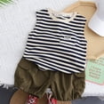 thumbnail image 2 of Ketyyh-chn99 Baby Boy Outfits 2pcs Baby Boys Summer Clothing Sets Short Sleeve Letter Print T-Shirts Tops+Linen High Waist Shorts Black,12-18 Months, 2 of 5