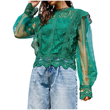 

Bospose Women O-Neck Shirt Long Sleeve Shirt Women Corset Shirt Lace Top Green Shirt For Girls Fashion Women Casual Print Loose T-Shirt Autumn Blouse Pullover Tops Women S Cutout Tulle Shirt Top Top S