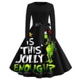 thumbnail image 1 of Corashan Chandail de Noël Laid Abordable Robe Évasée Imprimée de Noël pour Femmes Robe à Manches Longues Robe de Fête Décontractée Noire, 2TG, 1 of 3