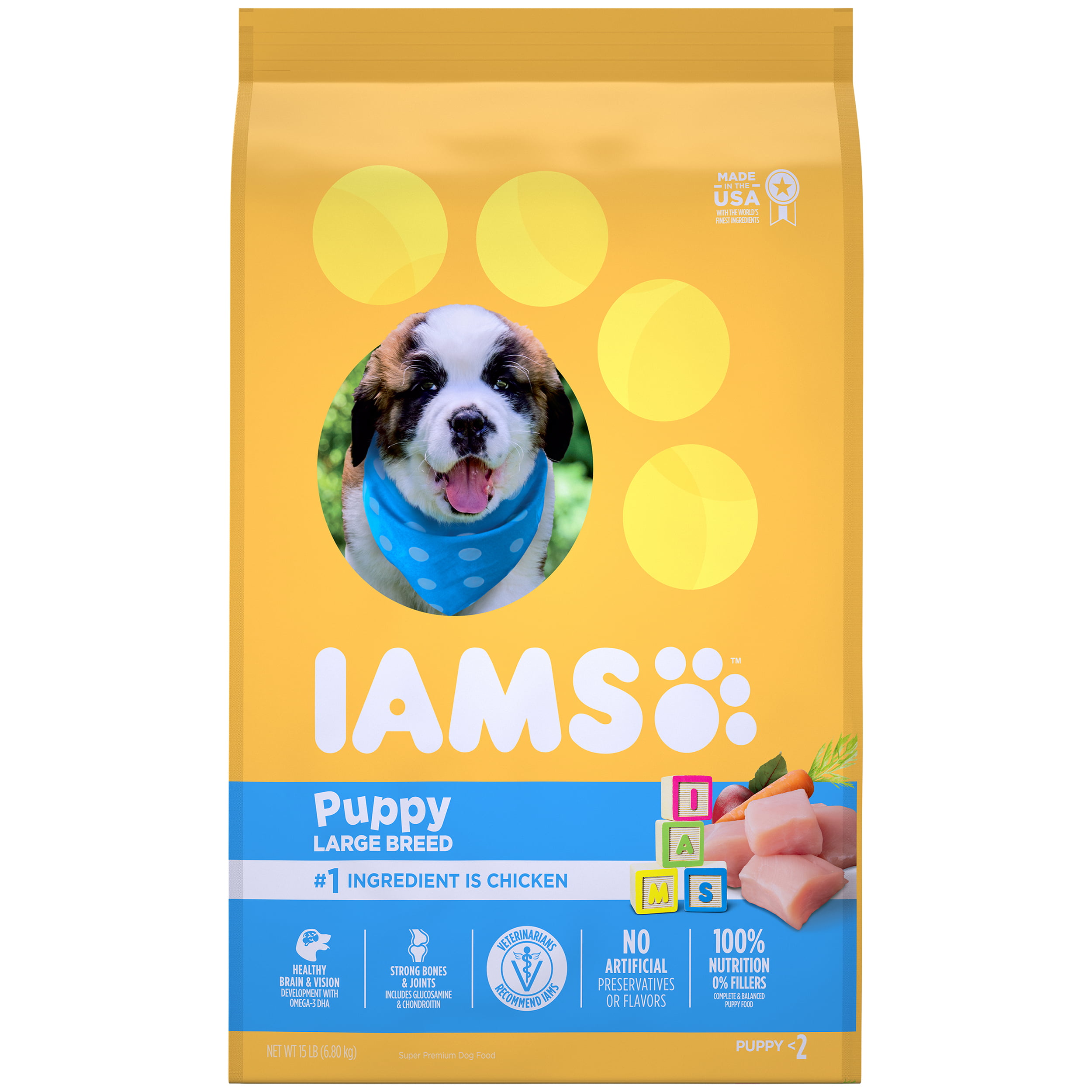IAMS PROACTIVE HEALTH Smart Puppy Large Breed Dry Dog Food Chicken, 15