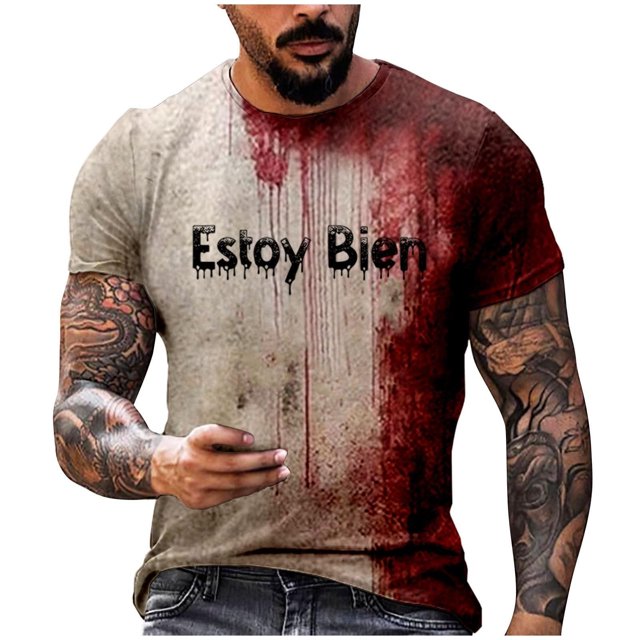 Halloween T Shirt Men's Casual Round Neck Blood Splatter Pattern Tops Horror Bloody Printed Short Sleeve Tops