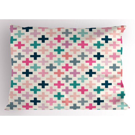 Ambesonne Teal and White Pillow Sham, Colorful Hipster, 36" X 20", Multicolor