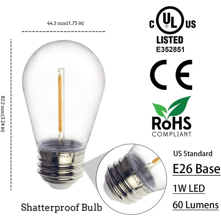 Jslinter S14 1W LED Outdoor String Lights, Shatterproof