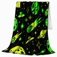 thumbnail image 2 of Retro Neon Space Adventure Flying Saucers Planets, Playful Celestial Art Scene, Warm Flannel Blanket for Home Library and Reading Nook, Celestial Art Lovers Housewarming Gift, Fantasy Home Decor, 2 of 9