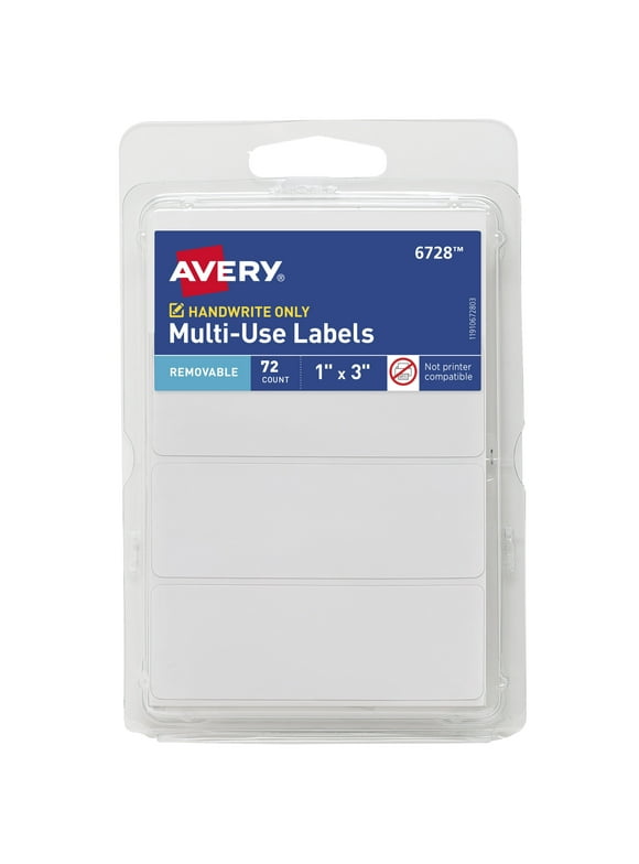 Avery Multi-Use Labels, White, 1" x 3", Removable, Handwrite, 72 Labels 0.074 lb (16728)