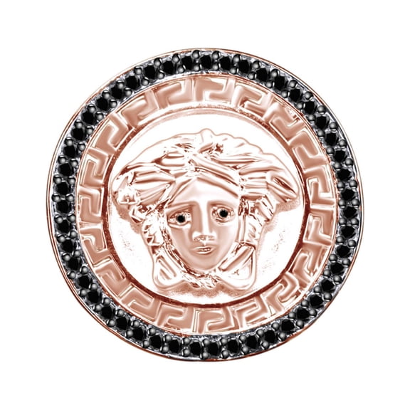 AFFY 4/5 Carat Round Black Natural Diamond Men's Anniversary Medusa Ring 14k Rose Gold Over Sterling Silver Ring Size-9