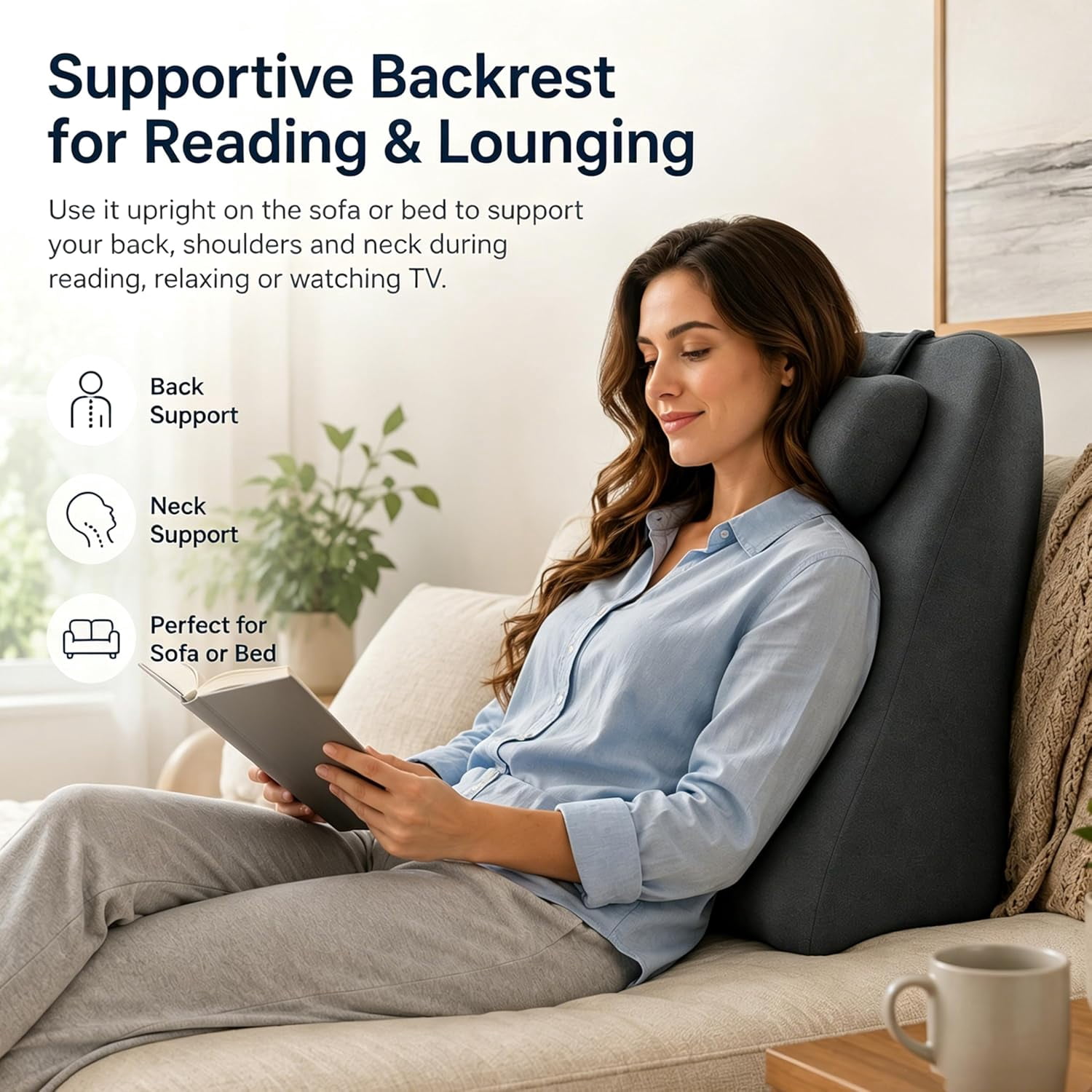 Couch Wedge Pillow for Sofa – Sloped Support Cushion for Yoga, Reading, Lounging & Evening Relaxation, Designed for Everyday Comfort and Easy Home Use(Light Gray)