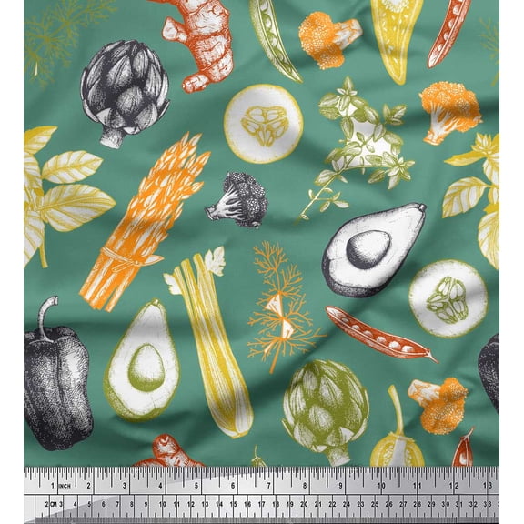 Soimoi Green Viscose Chiffon Fabric Mixed Vegetable Printed Fabric 1 Yard 42 Inch Wide