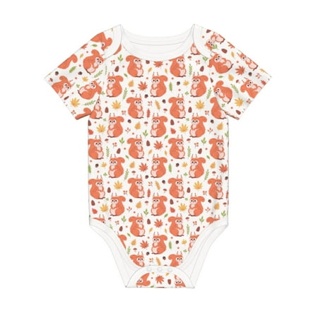 

Coaee Squirrel And Maple Leaf for Soft Cotton Baby Short-Sleeve Bodysuit Baby Girls Boys Bodysuit Romper