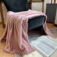 thumbnail image 2 of Manta de franela con flecos de pompón, manta de cama ligera y acogedora, manta suave para sofá, adecuada para todas las estaciones (rosa, 51' x 59'), 2 of 5