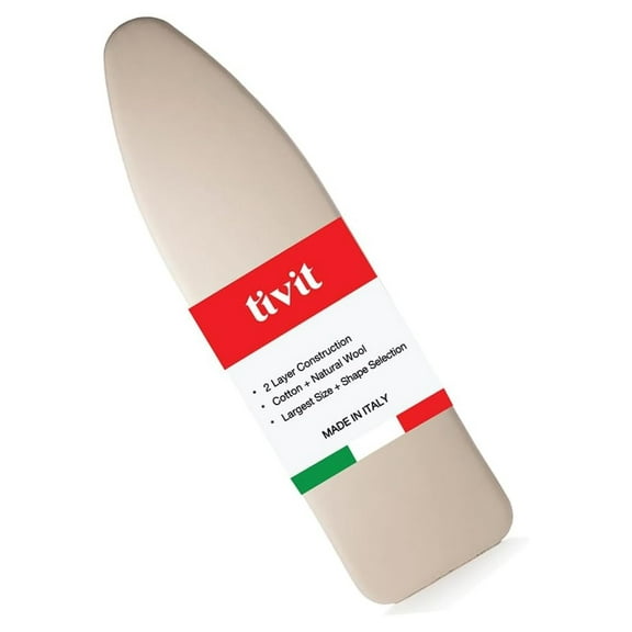 Ironing Board Cover 18 x 50 Wide Chemical Free Eco-Friendly Padded Covers - Unbleached, Untreated Natural Cotton & Wool Pad - 2 Layer, 3 Fastener Straps, Pull Bungee Cord - Made in Italy 18x50