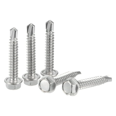 

Uxcell #14 x 1 1/2 410 Stainless Steel Hex Washer Head Self Drilling Screws 50 Pack