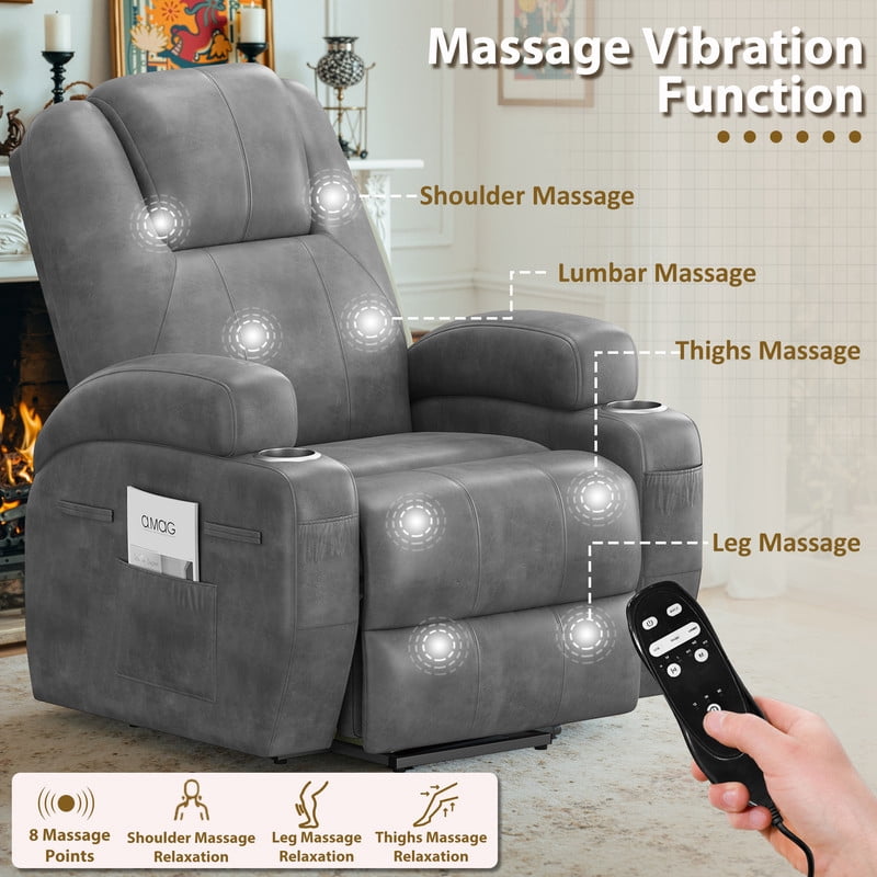 Vineego power lift recliner chairs massage Single sofa chair with cup holder for elderly,Gray