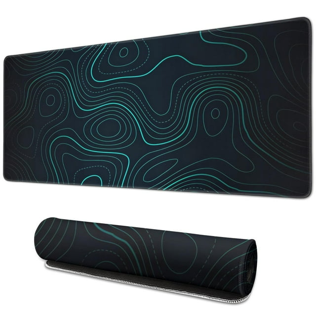 Green Solid Line and Dotted Line Mountain Topographic Maps pad Mousewaterproofnon Slip Line Series for Office Home Work GamingmousepadRubber Base Mousepad with Stitched Edges 31.5x11.8inches