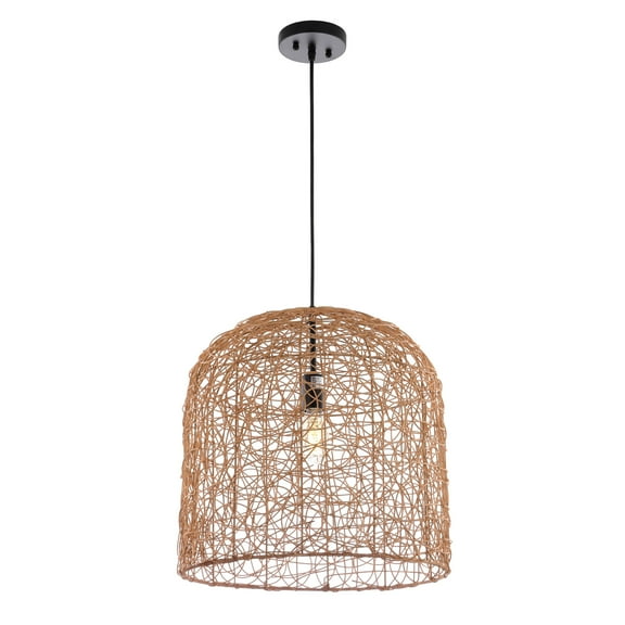 SAFAVIEH Bianco LED Natural Rattan Pendant Light with 100% White Cotton Shade