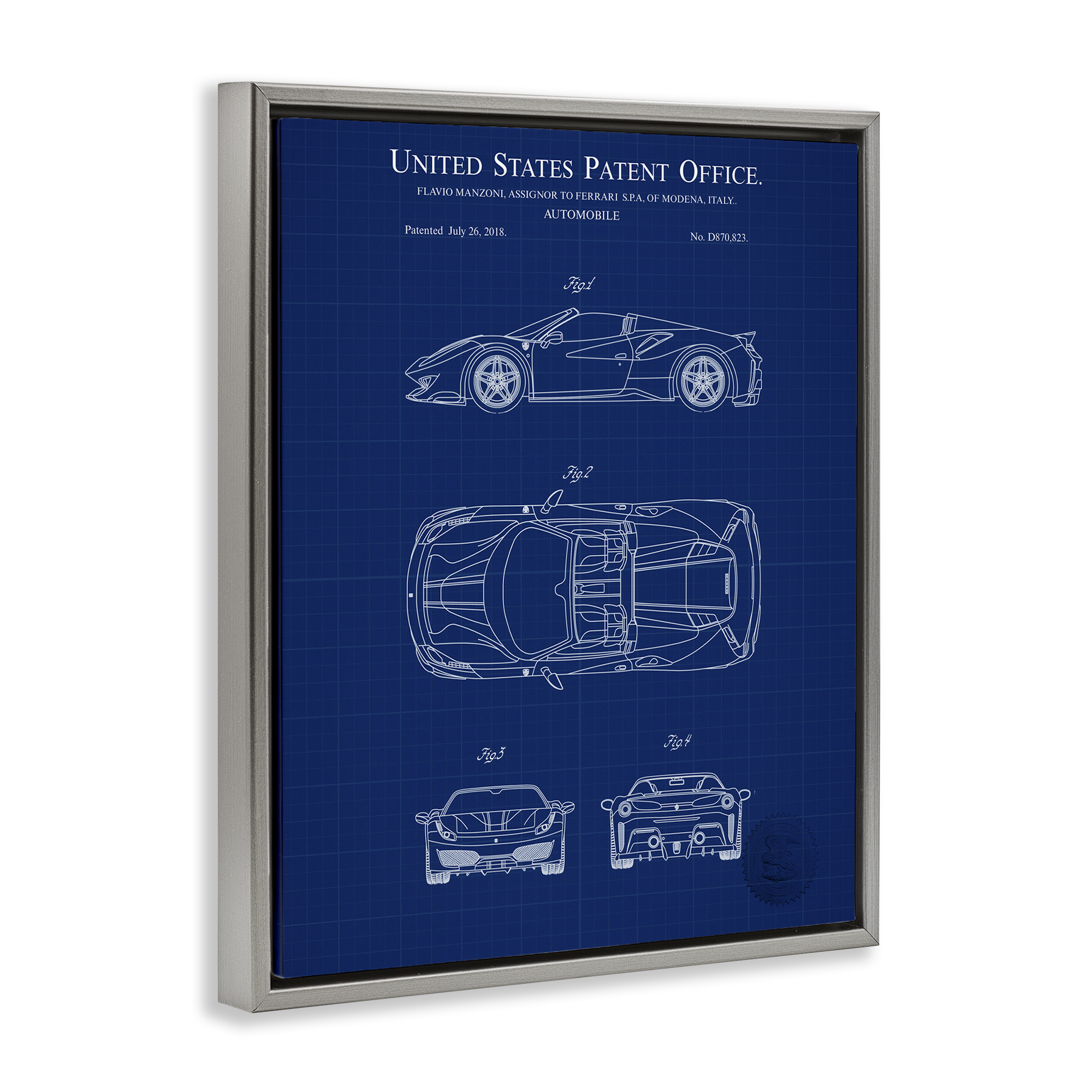 Stupell Industries Detailed Automobile Blueprint Transportation Painting Gray Floater Framed Art Print Wall Art, 25 x 31