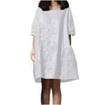 thumbnail image 2 of Kmdttou Women's Short Sleeve Loose Plain Dresses Women Solid Color Embroidered Round Neck Short Sleeved And Linen Dress, 2 of 9