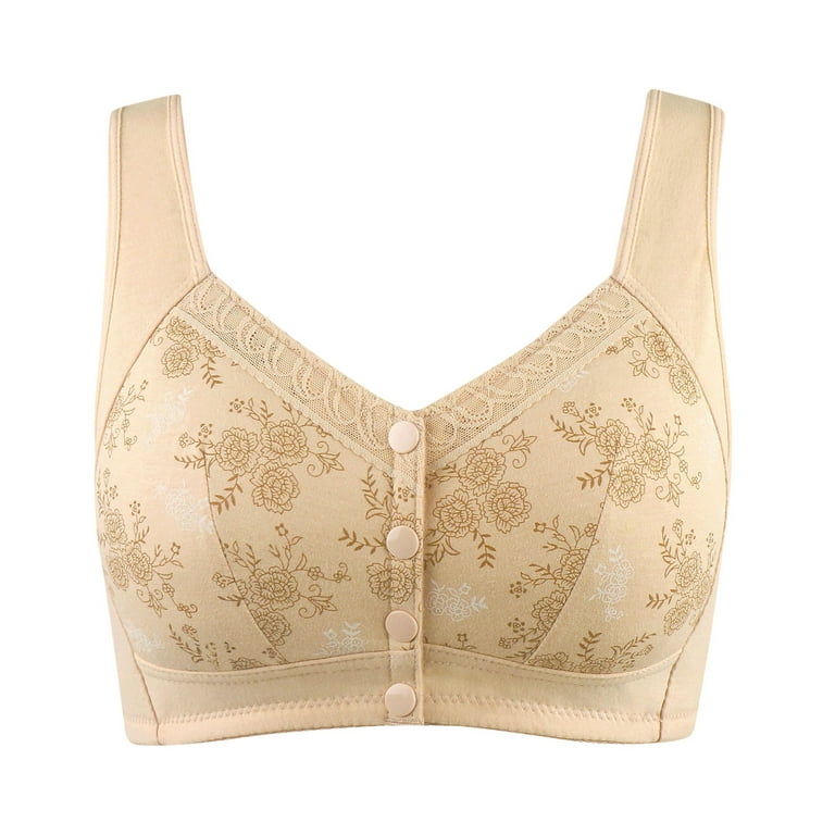 nerohusy Womens Daisy Bra 2024 Sports Push Up Bras for Women Front Snaps  Seniors Plus Size Wireless Beauty Back Full Coverage Comfort Easy Close Bras,Beige,XXXL  