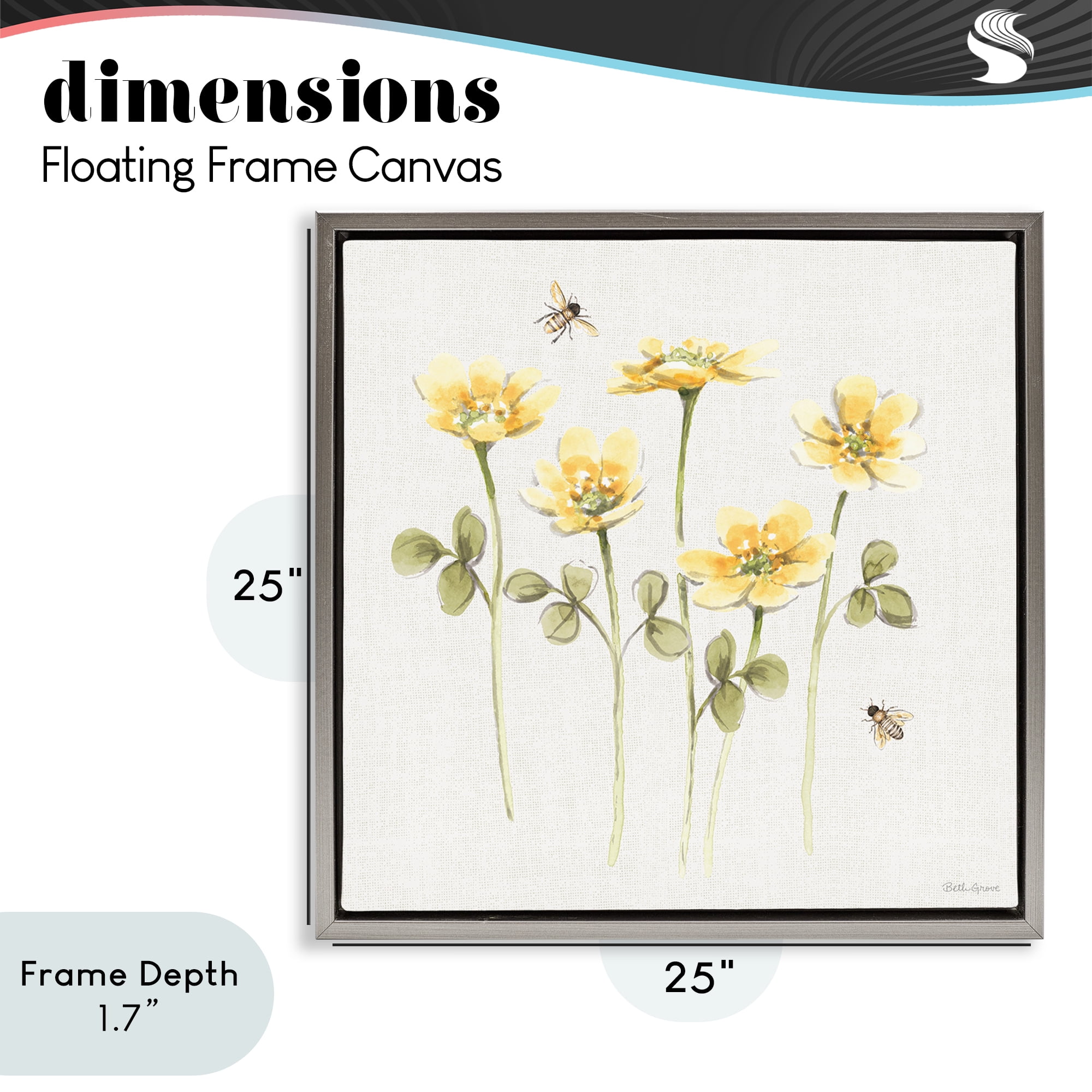 Stupell Industries Sweet Yellow Honey Flowers Gray Framed Floater Canvas Wall Art, design by Beth Grove