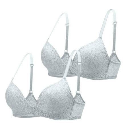 Blczomt Plus Size Bras for Women Balconette No Wire Gray Bralette Bra 2PC