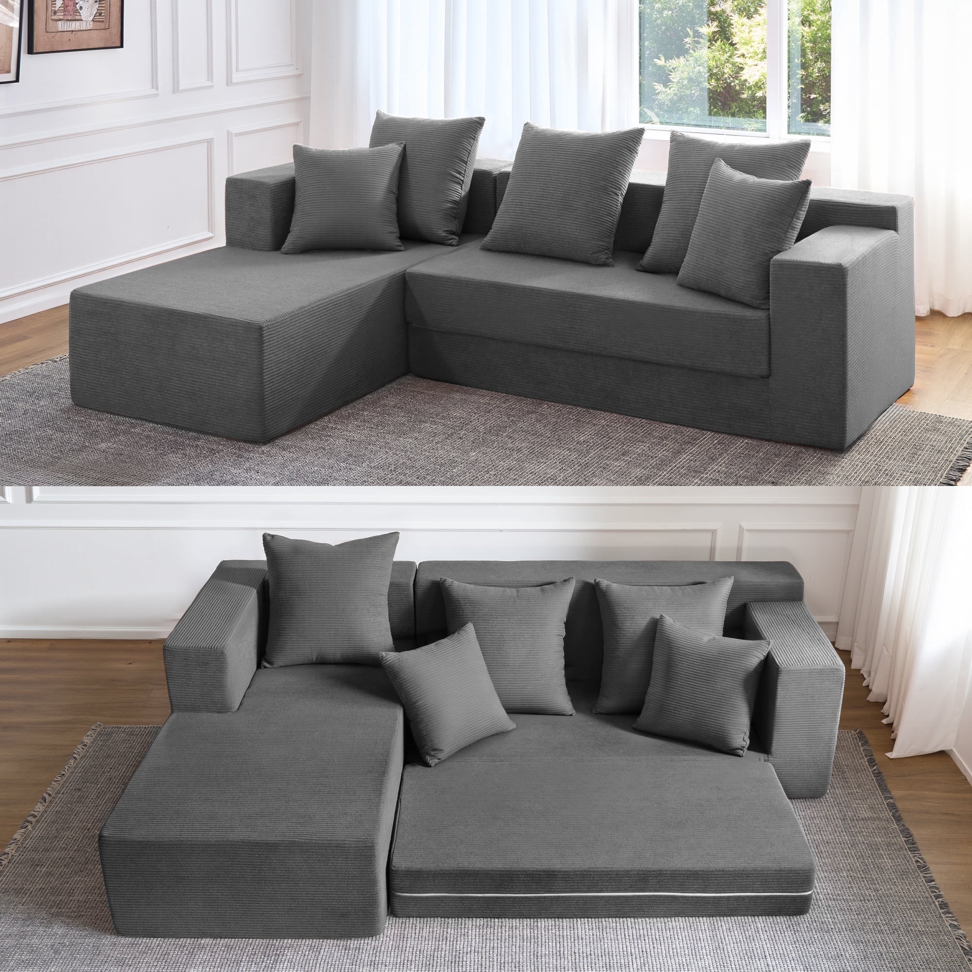 YINIX 106.5" Modular Sectional Sofa for Living Room , Cloud L-Shaped Sofa Couch with Deep Seating Upholstered, Gray