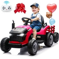 24V Kids Ride on Tractor with Remote Control, Dual Motors Electric Battery Powered Motorized Vehicle w/ Trailer, Bluetooth Music, Outdoor Toys, Pink