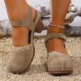 thumbnail image 2 of Rokment Women's Closed Toe Dressy Sandals Vintage Casual Studded Suede Ankle Strap Platform Chunky Block High Heels Clogs Mules Comfortable Orthotic Walking Dress Summer Shoes Beach Khaki Size 9.5, 2 of 5