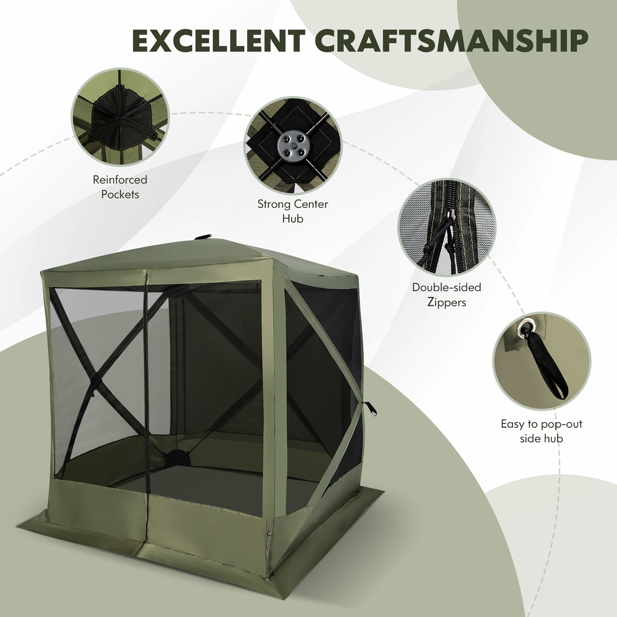 Costway 6.7 FT x 6.7 FT 4-Panel Pop up Camping Gazebo Quick-Set with 2 Sunshade Cloths Green