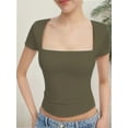 thumbnail image 4 of Women's short Sleeve Short Sleeve Tops Square Neck T Shirts Fitted Basic Tee, 4 of 5