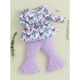 thumbnail image 3 of CIYCuIT Little Girl 2Pcs Outfits Kids Long Sleeve Butterfly Print A-line Tops + Elastic Waist Flared Pants 6M 12M 18M 24M 3T 4T 5T Toddler Casual Daily Clothes, 3 of 8