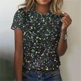 thumbnail image 2 of Liquidation! Uooqdmx Hauts Scintillants pour Femmes, Hauts à Sequins pour Femmes, Chemises à Manches Courtes pour Femmes, T-Shirt Décontracté à Col Rond Imprimé à Sequins, Hauts de Printemps pour Femmes 2025, Noir 2 L, 2 of 5
