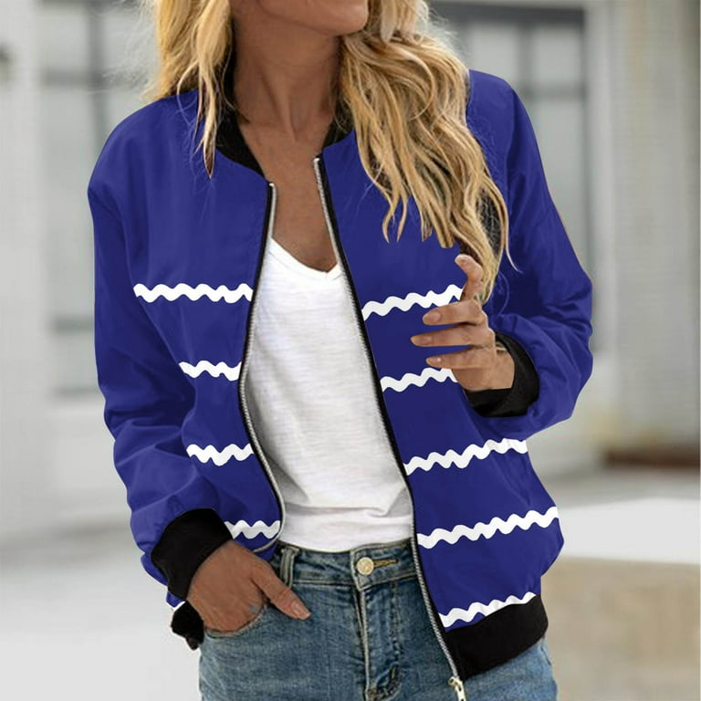 Feancey Bomber Jackets for Women Trendy Striped Print Lightweight
