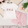 thumbnail image 2 of KPOPLK Toddler Baby Girl Clothes Summer Short Sleeves Crewneck Embroidery T Shirt + Elastic Plaid Shorts 2Pcs Outfits Set(Pink#2,2-3 Years), 2 of 9