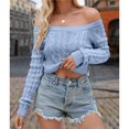 thumbnail image 4 of Suéter Corto de Punto con Cuello y Botones para Mujer, Larga, Dobladillo Acanalado. Azul XL, 4 of 10