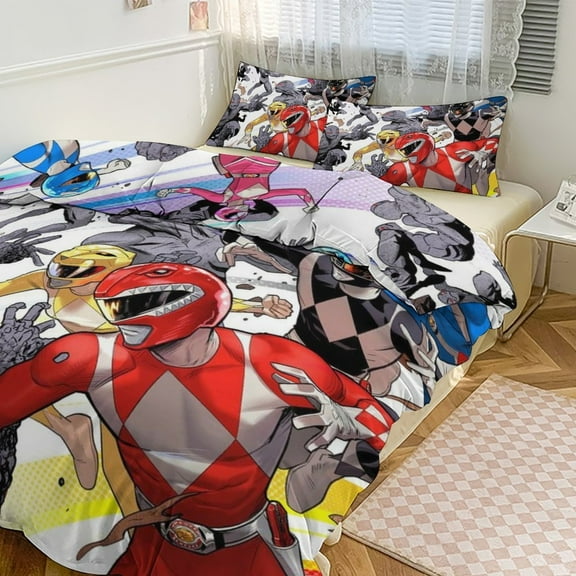 Power Rangers 3 Pieces Bedding Set 3D Printed Lightweight Bed Quilt Set Comforter Cover Set for Girls Kids Teens, 1 Quilt Cover 2 Pillowcases 86"x70"