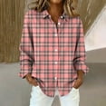thumbnail image 2 of Plaid Shirts for Women Button Down Collared Casual Tops Long Sleeve Shirts for Women Basic Shirt Collar Regular Top Oversized Graphic Tees Business Dressy Top Work Tops Spring Clothes Pink S-2XL, 2 of 5
