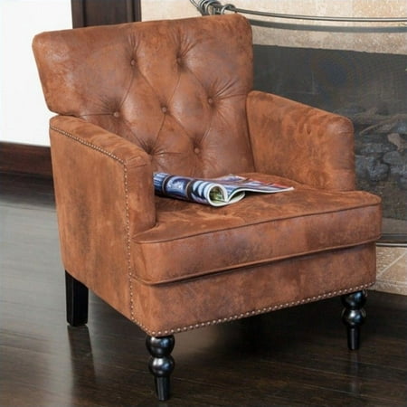 Trent Home Melissa Tufted Fabric Leather Club Chair in Brown