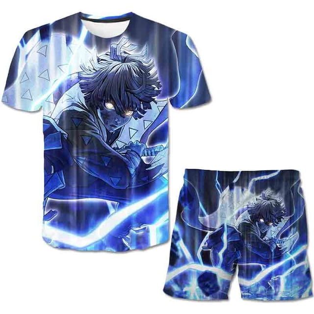 Conjuntos de Demon Slayer para bebés, niños y niñas, verano, ocio, 2 piezas, trajes, camisetas + Pantalones cortos, ropa estampada, trajes 5T Gao Jinjia LED