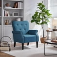 thumbnail image 6 of CZMJY Modern Armchair, Mid Century Accent Chair with Sturdy Wood Legs and High Back for Small Space, Upholstered Fabric Sofa Club Chair for Living Room/Bedroom/Office, Navy Blue, 6 of 10