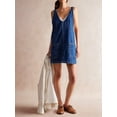 thumbnail image 5 of Women Denim Overalls Mini Dress Adjustable Shoulder Straps High Roller Skirtall Casual Jean Romper Dress Dark Blue L, 5 of 7