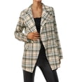 thumbnail image 1 of Chaqueta Elegante Chaqueta a cuadros de manga larga con solapa de otoño e invierno para mujer,blazer moda(Beige， XXL), 1 of 5