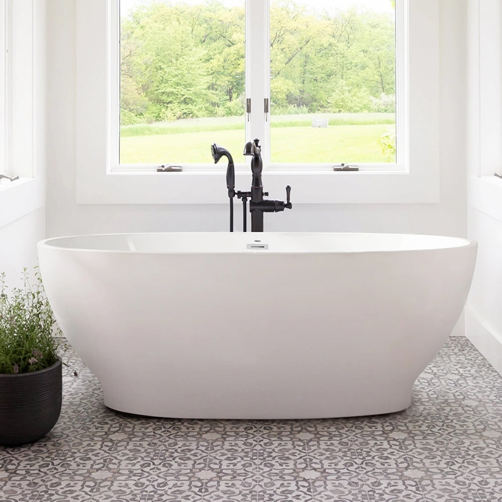 Kepooman 65" Acrylic Freestanding Contemporary Soaking Tub with Chrome Drain Kepooman 65" Acrylic Freestanding Contemporary Soaking Tub with Chrome Drain