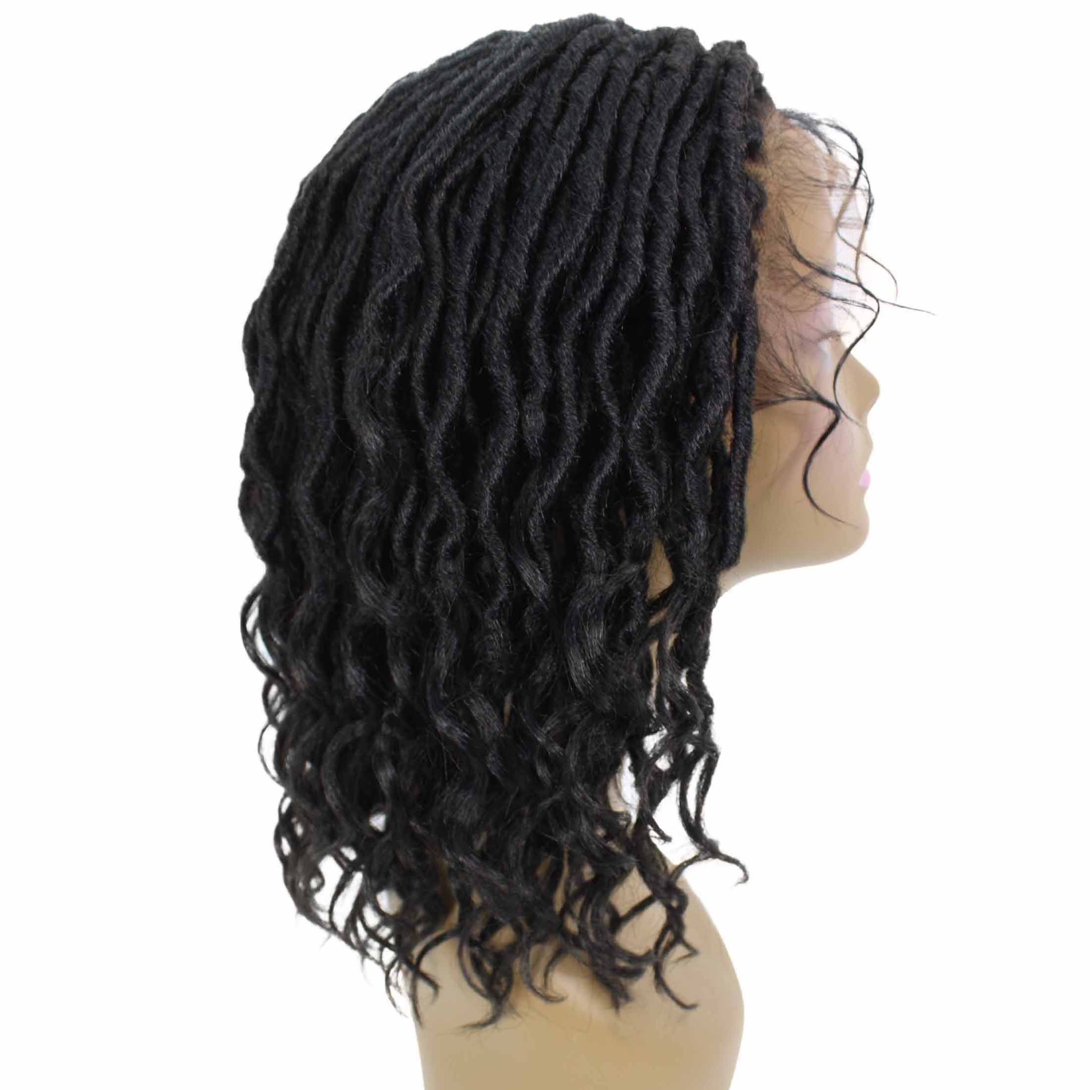 LUXLUXE Andrea 4x4 Curly Long 4X4 Hand Tied Lace Braid Wig, Beauty Heat Resistant Fiber, Black Color