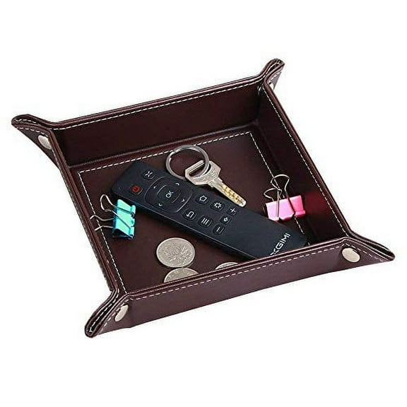 Yapishi Valet Tray Leather Catchall Jewelry Tray Dice Box Bedside Tray Key Phone Coin Change Watches And Candy Holder Sundries Entryway Tray