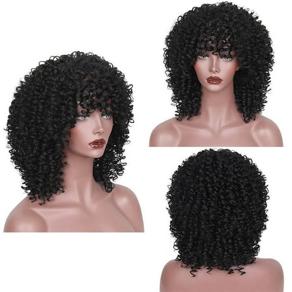 Dopi Brazilian Virgin Hair Full Lace Cap Band Human Hair Wigs For Black Women Natural Black Synthetic Wig Fashion Short Bob Wavy Sexy Women Curly Full Wigs(2Pack)
