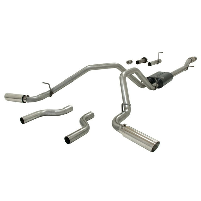 Flowmaster Exhaust System Kit 817680 American Thunder Cat Back System; 409S Stainless Steel; With Muffler; 2-1/2 Inch Pipe Diameter; 3-1/2 Inch Round Angle Cut Stainless Steel Tips