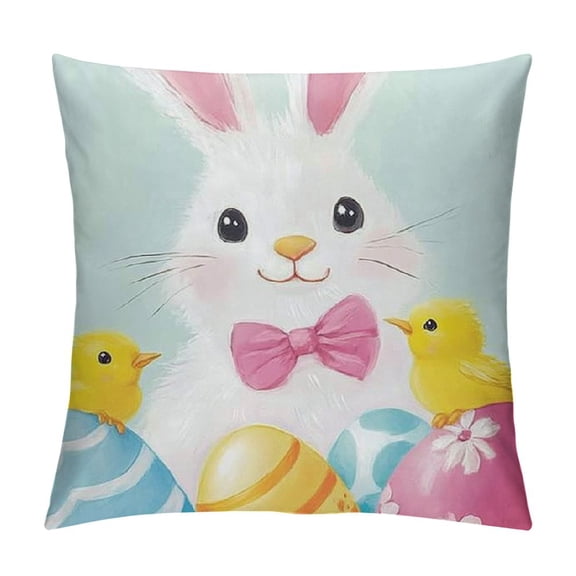 PRATYUS Happy Easter Throw Pillow Covers Easter Eggs Bunny Spring Decorative Pillows Soft Cushion Cases for Couch Sofa Bed Home Decor 20x20in