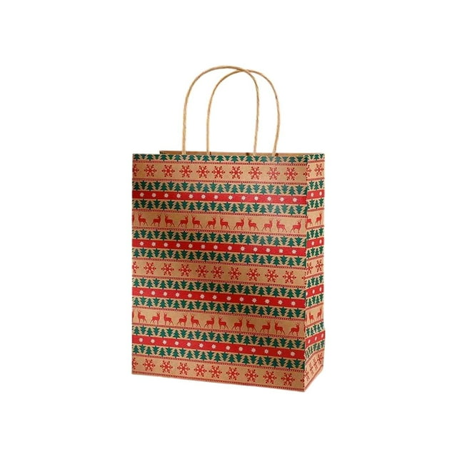 Christmas Gift Bags Kraft Paper Carry Bags With Rope Handles 23 cm x 18.5 cm Multicolor Snowflake Bells Forest Designs