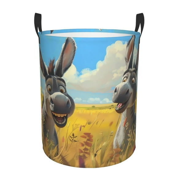 Balery Funny Countryside Donkey Cesta de ropa redonda con asas, impermeable, independiente, para ropa, juguetes, dormitorio y familia-Small
