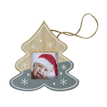 Christmas Tree Farm Photos Hanging Wooden Picture Frame with Rope Christmas Tree Ornaments Decor ()